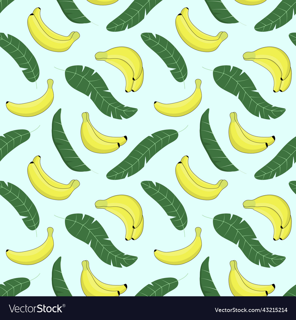 Cute yellow bananas and leaves seamless pattern Vector Image