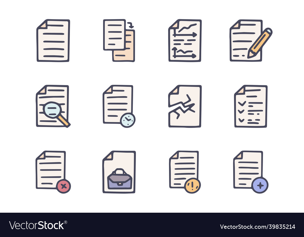 Document color doodle simple icon set