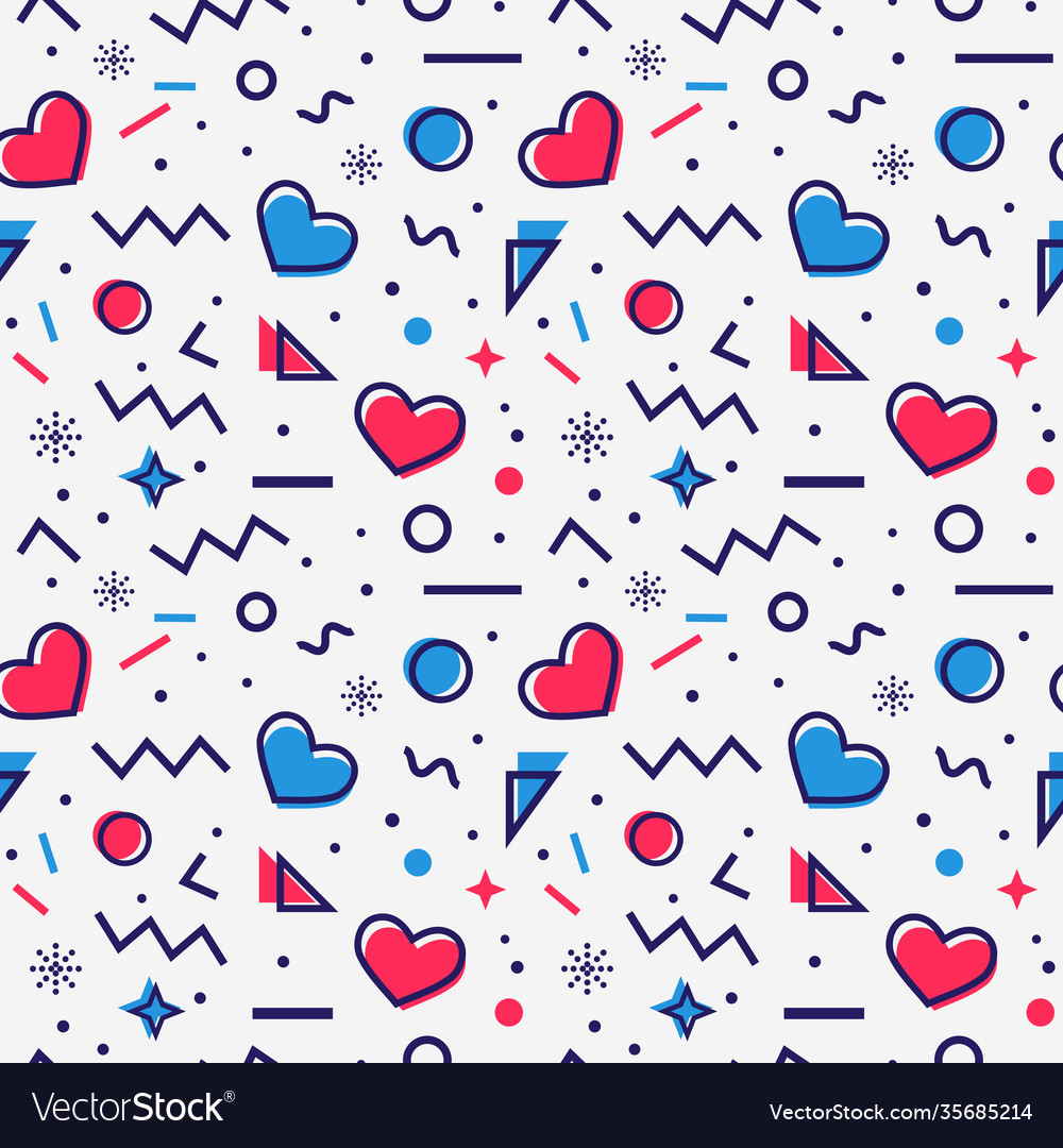 Hearts seamless pattern in memphis style Vector Image