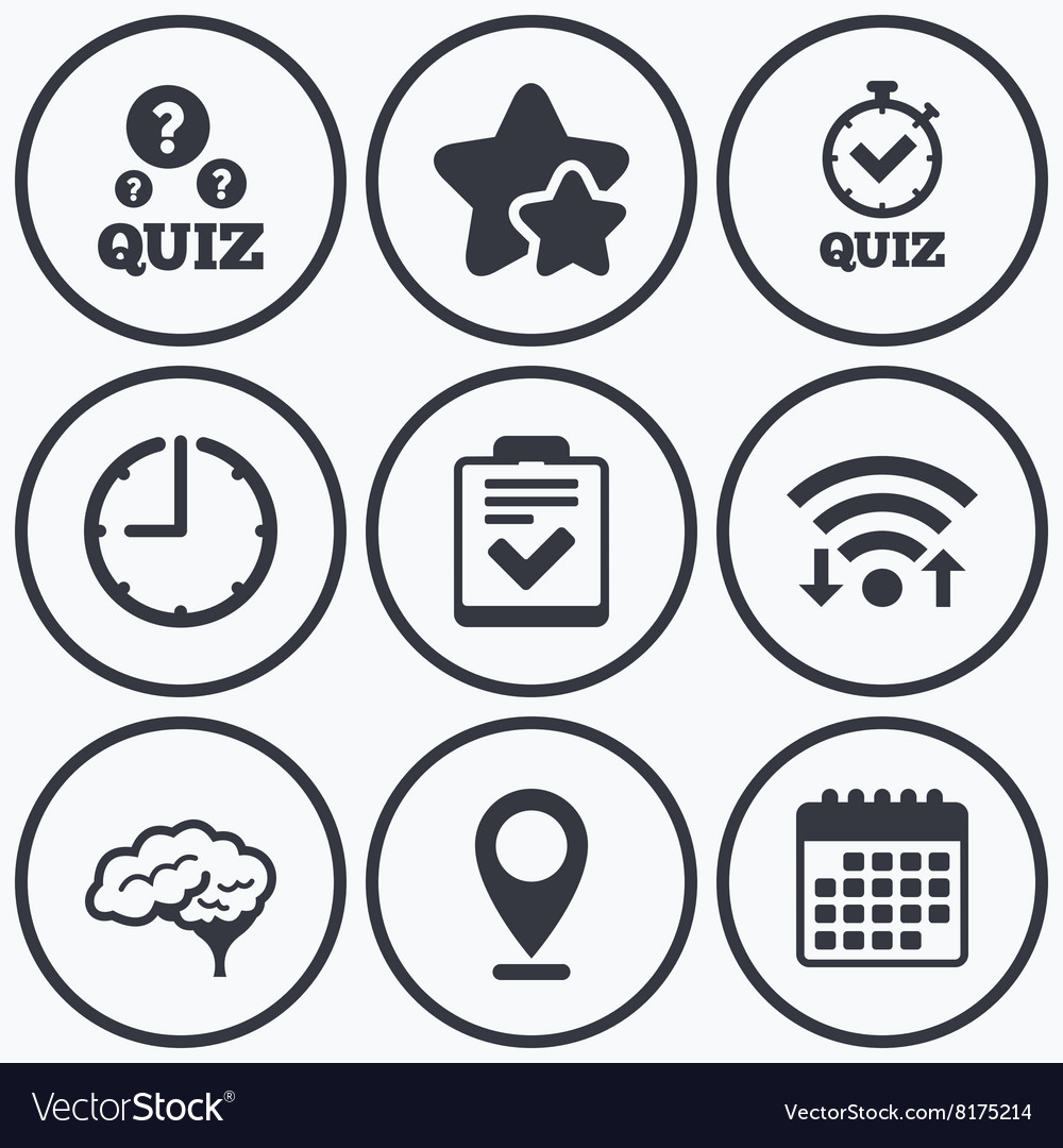 Quiz icons checklist and human brain symbols