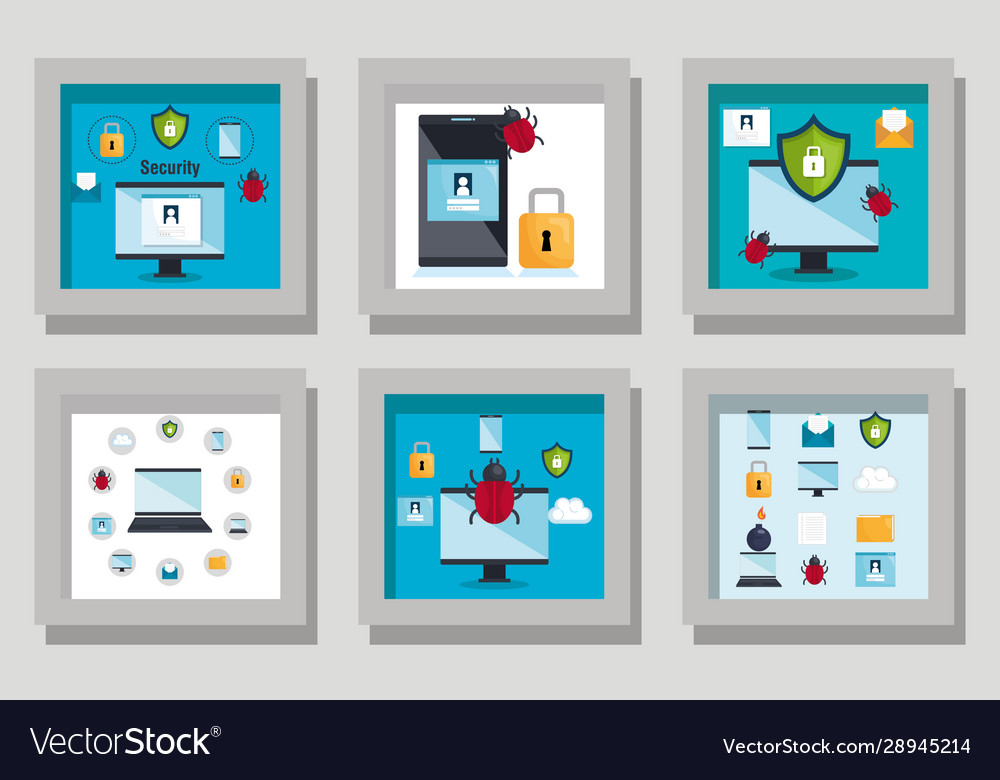 Security system frames set design Royalty Free Vector Image
