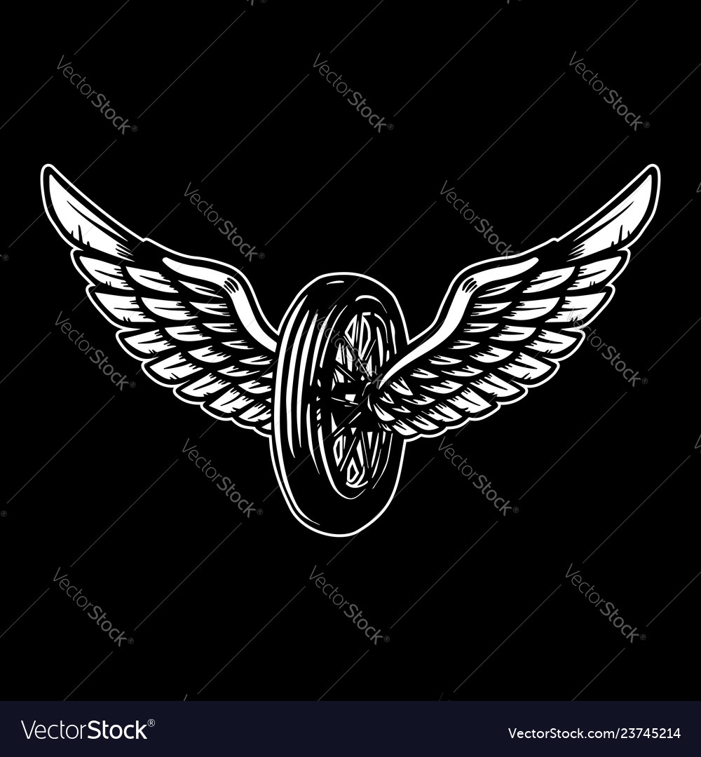 Wheel with wings isolated on black background Vector Image