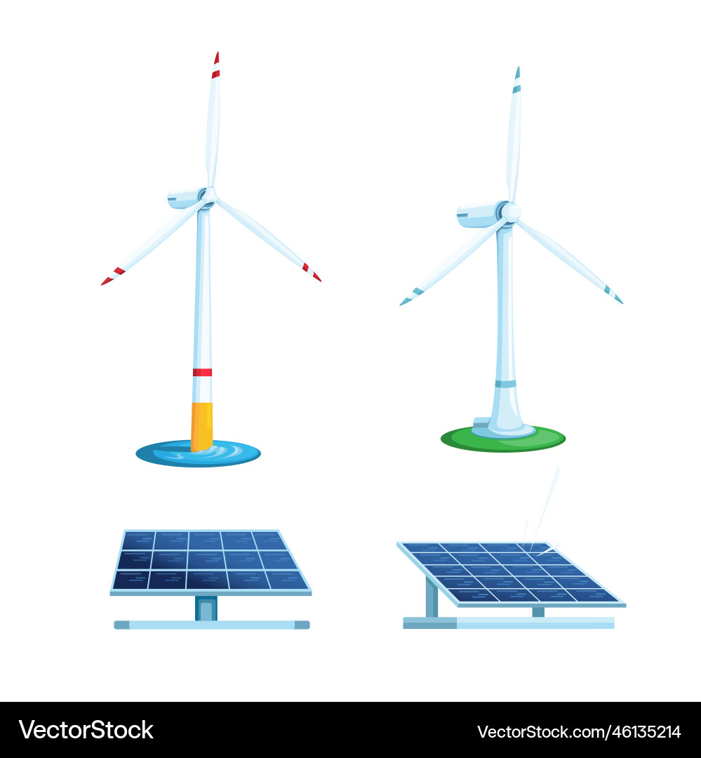 Wind turbine and solar panel alternative energy Vector Image