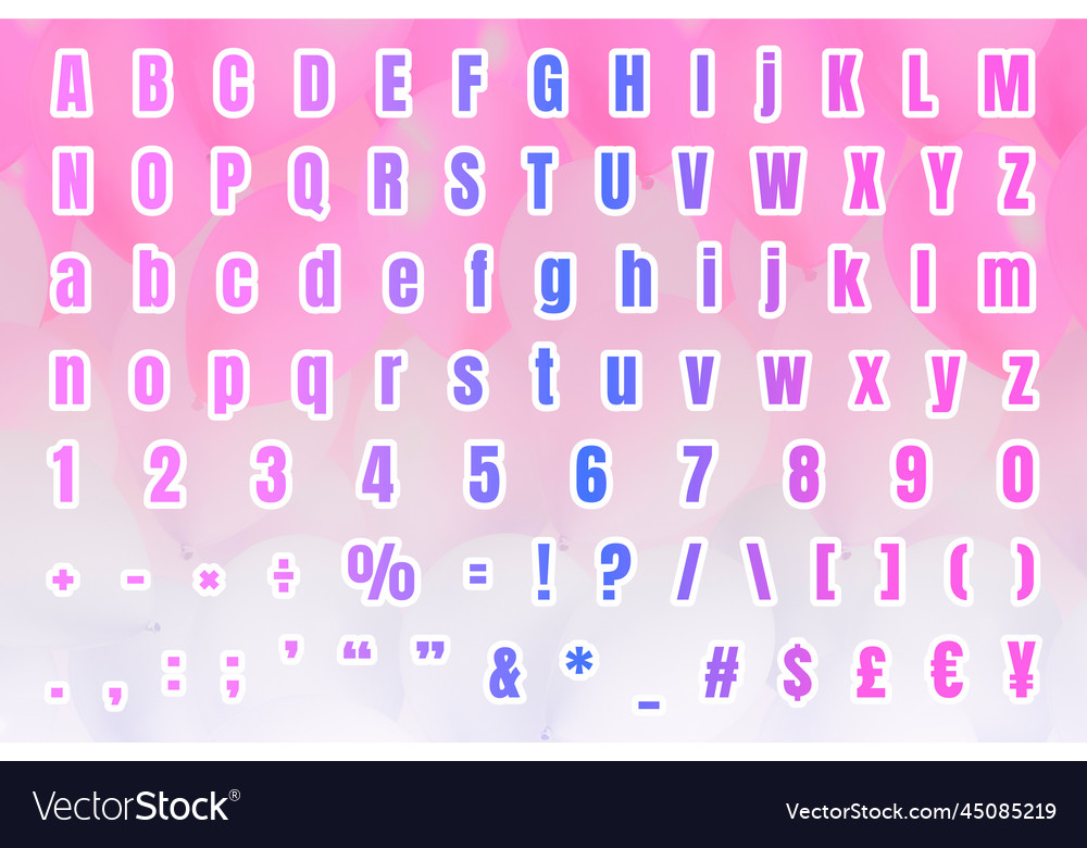 Alphabet gradient number symbol set