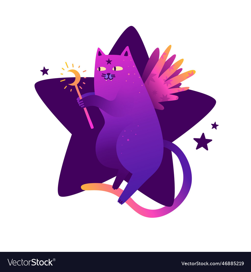 Cute with mystical shiny cat magic Royalty Free Vector Image