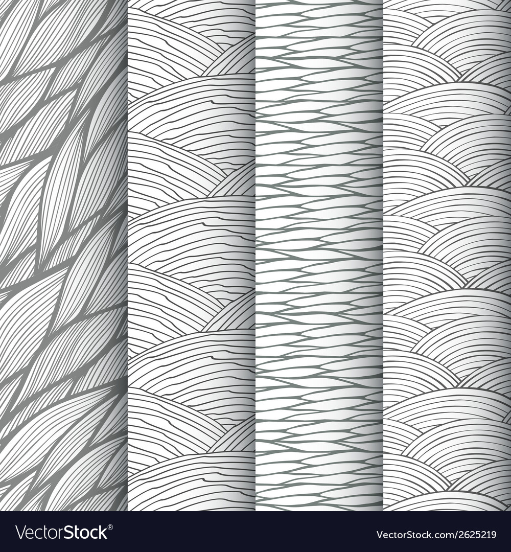 Decorative waves seamless patterns set