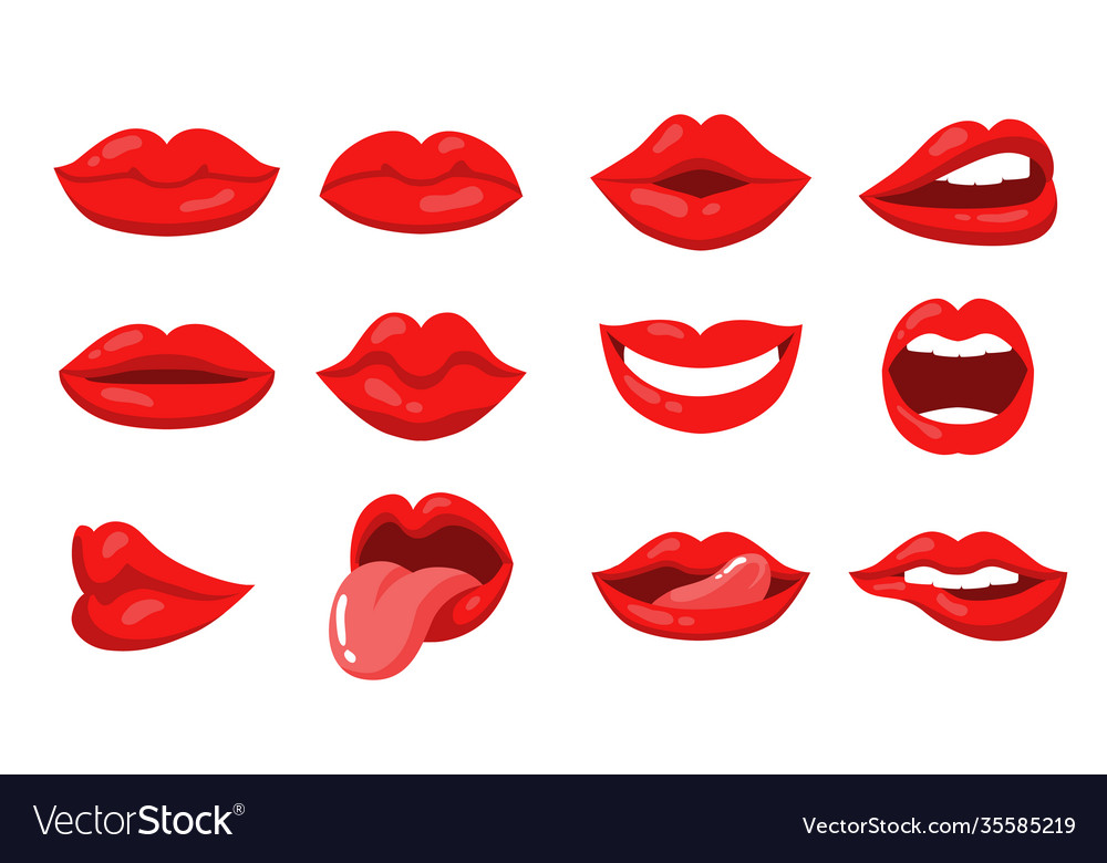 Emotion expression with female lips and mouth set Vector Image