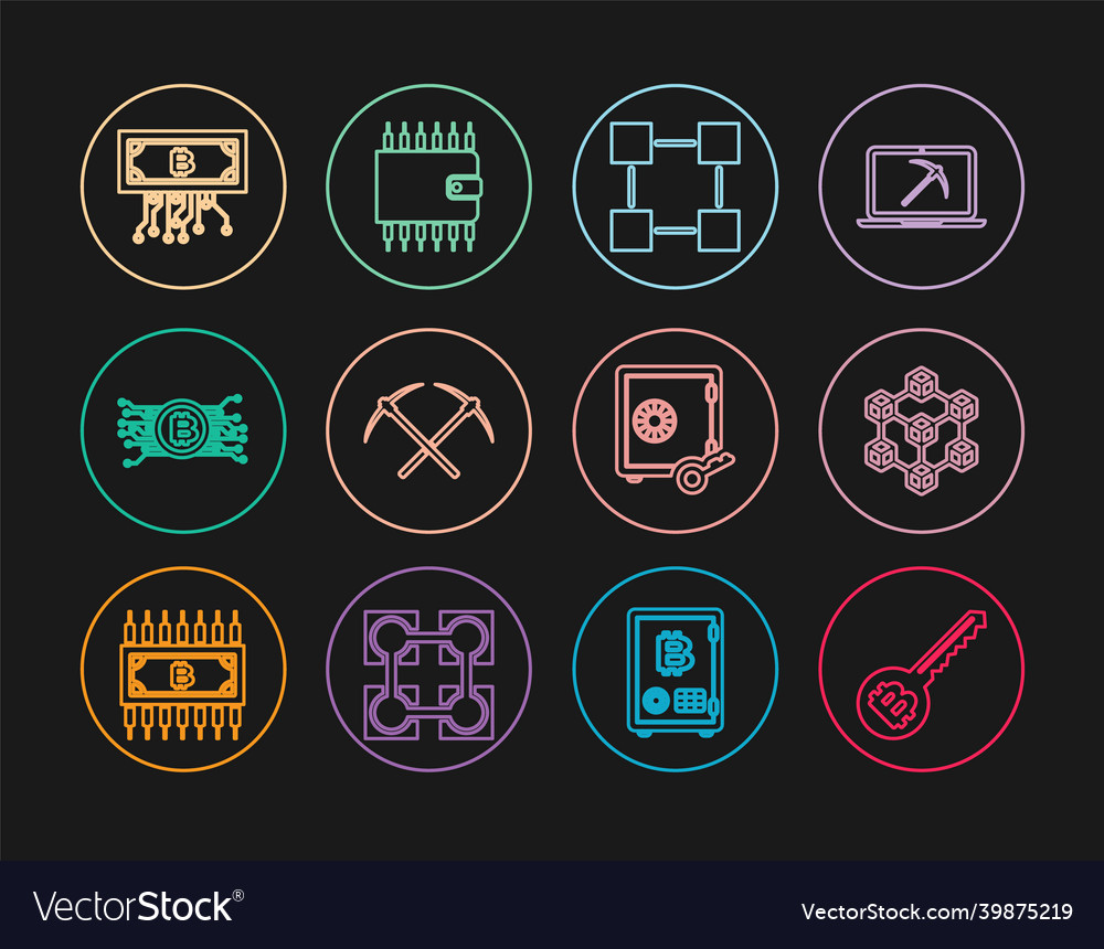 Set line cryptocurrency key blockchain technology vector image Set line cryptocurrency key blockchain technology