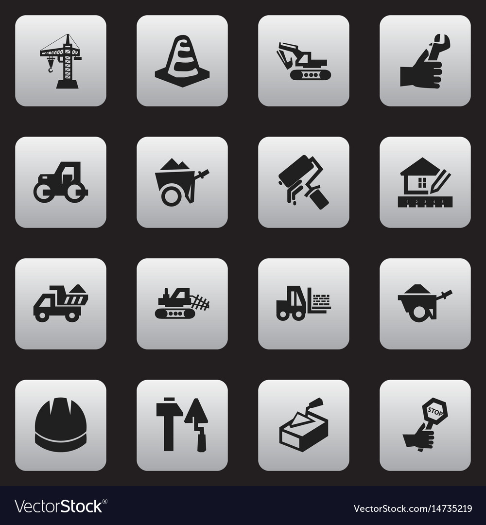 Set of 16 editable building icons includes