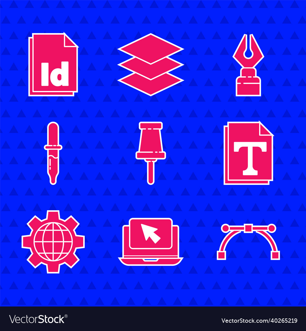 Set push pin laptop and cursor bezier curve vector image Set push pin laptop and cursor bezier curve