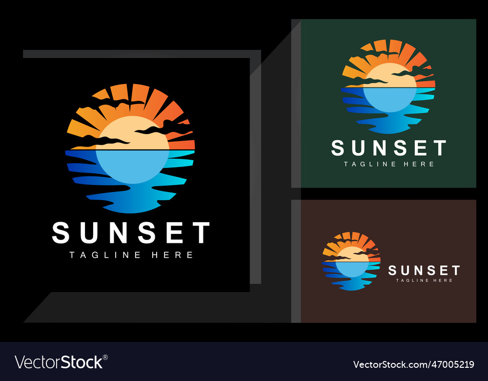 Sunset beach logo design seascape red day Vector Image