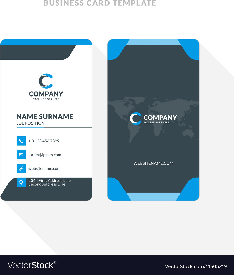 vertical double sided business card template blue vector image