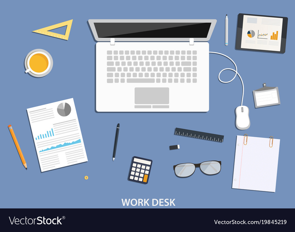 Workspace Flat Desktop Design With Business Icons Vector Image