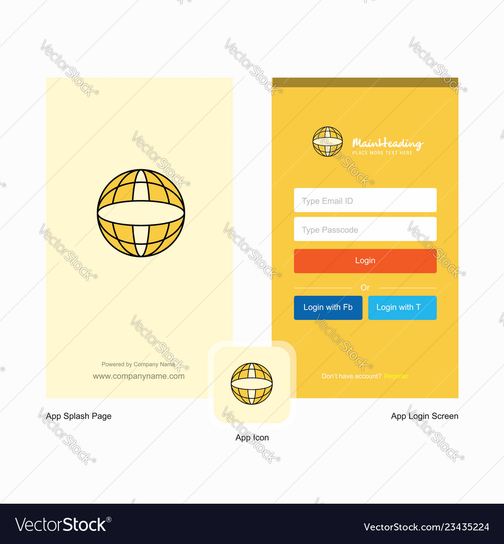 Company globe splash screen and login page design