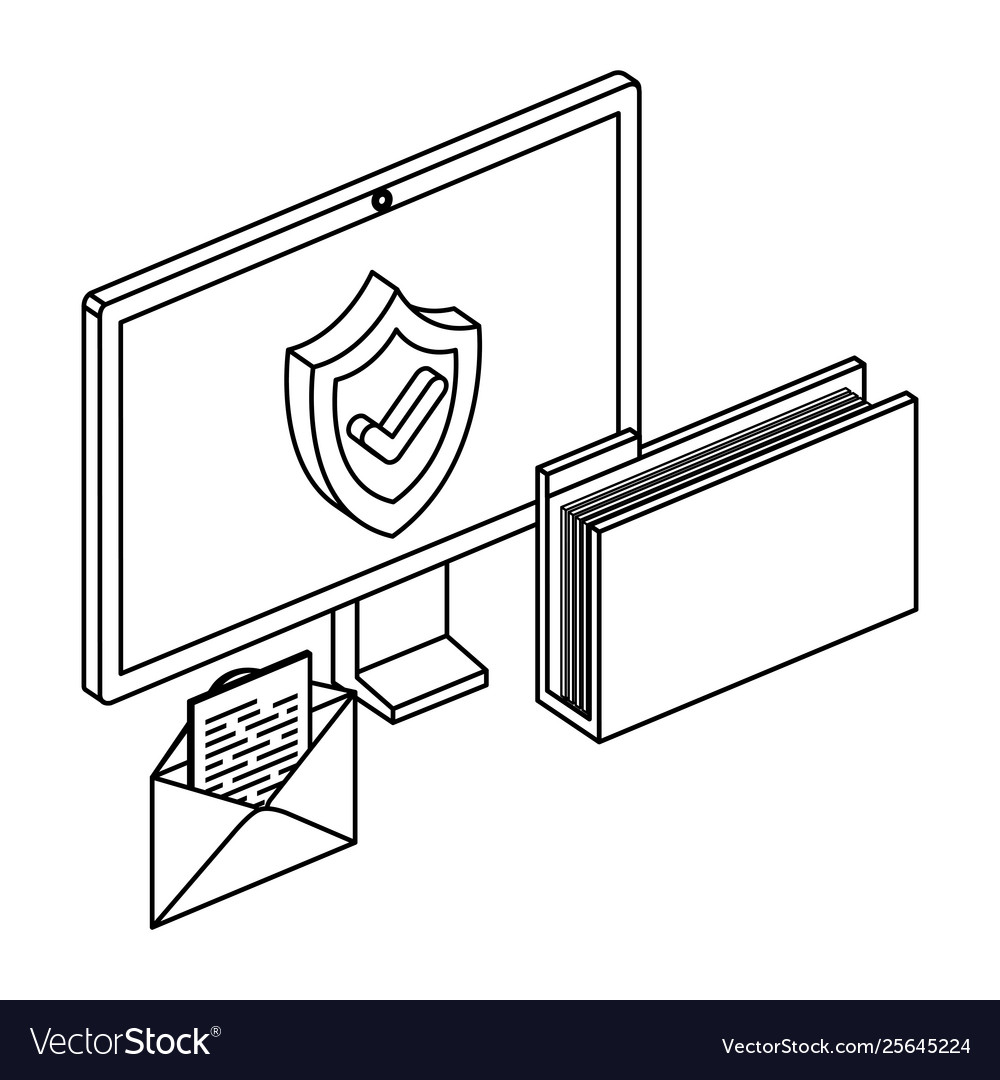 Computer monitor with folder and envelope vector image Computer monitor with folder and envelope
