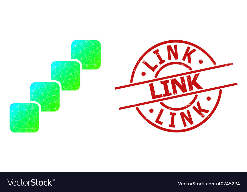 Grunge link badge and lowpoly spectrum blockchain vector image Grunge link badge and lowpoly spectrum blockchain