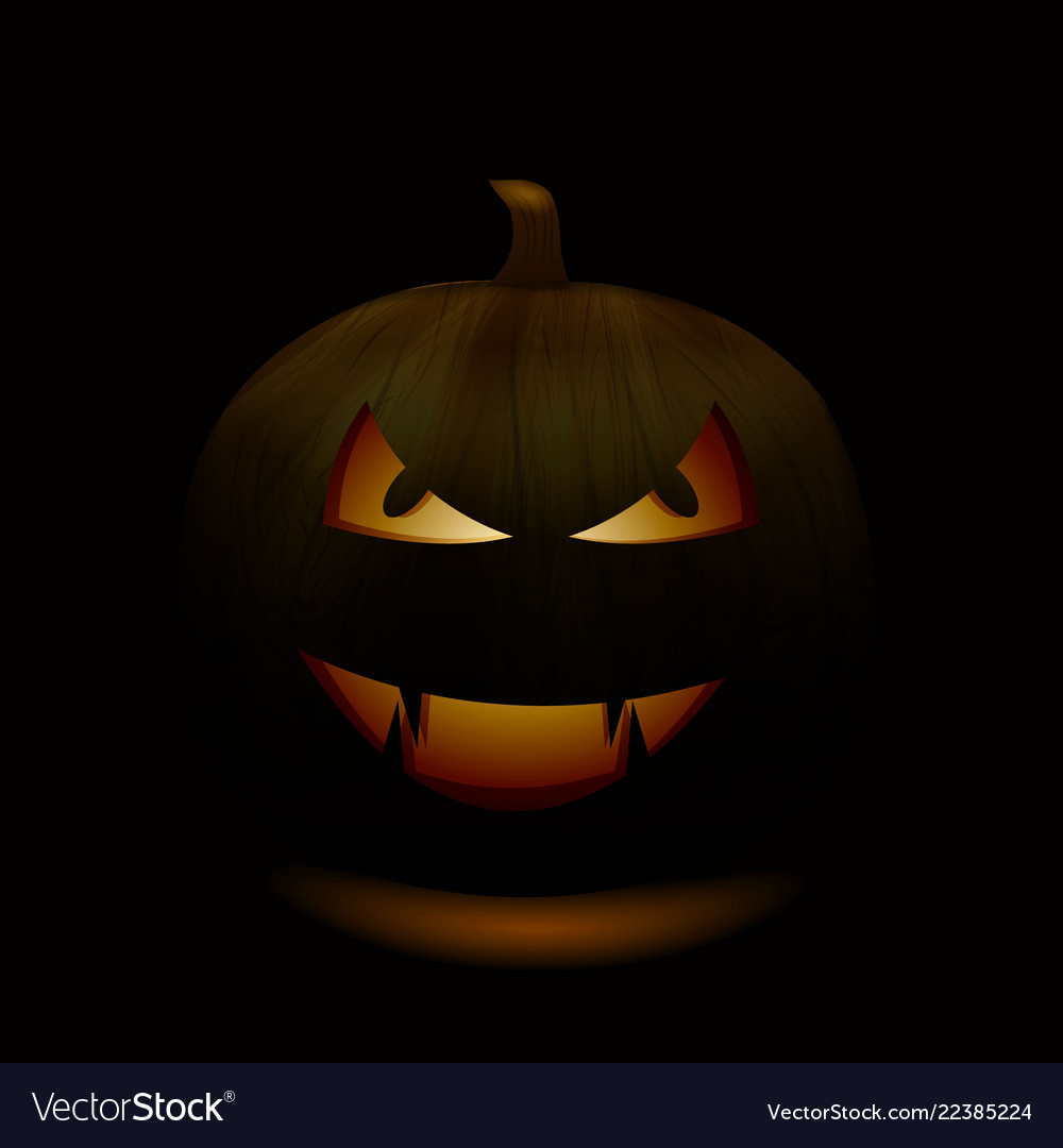 Halloween scary illuminated face in the dark vector illustration. Pumpkin  eyes and smile Stock Vector