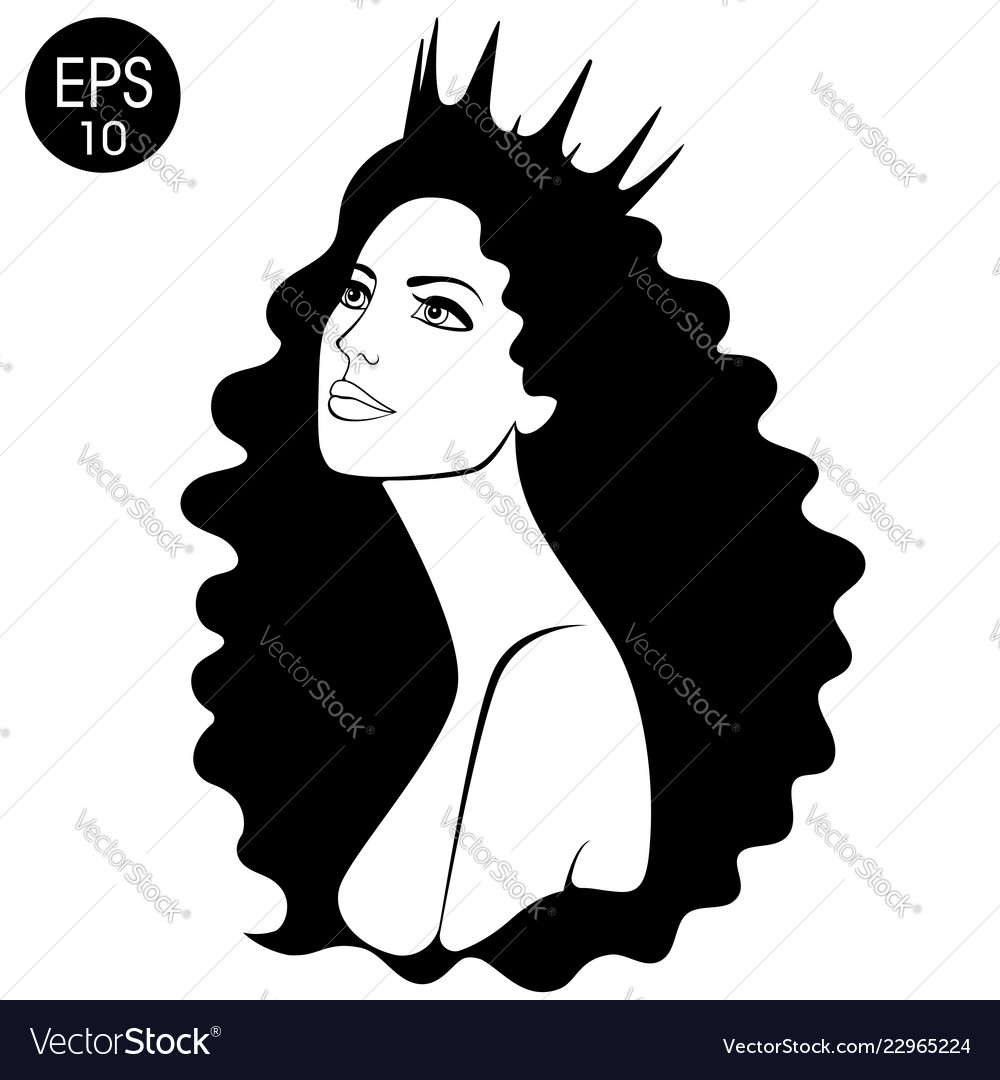 Download Queen woman in crown black and white silhouette Vector Image