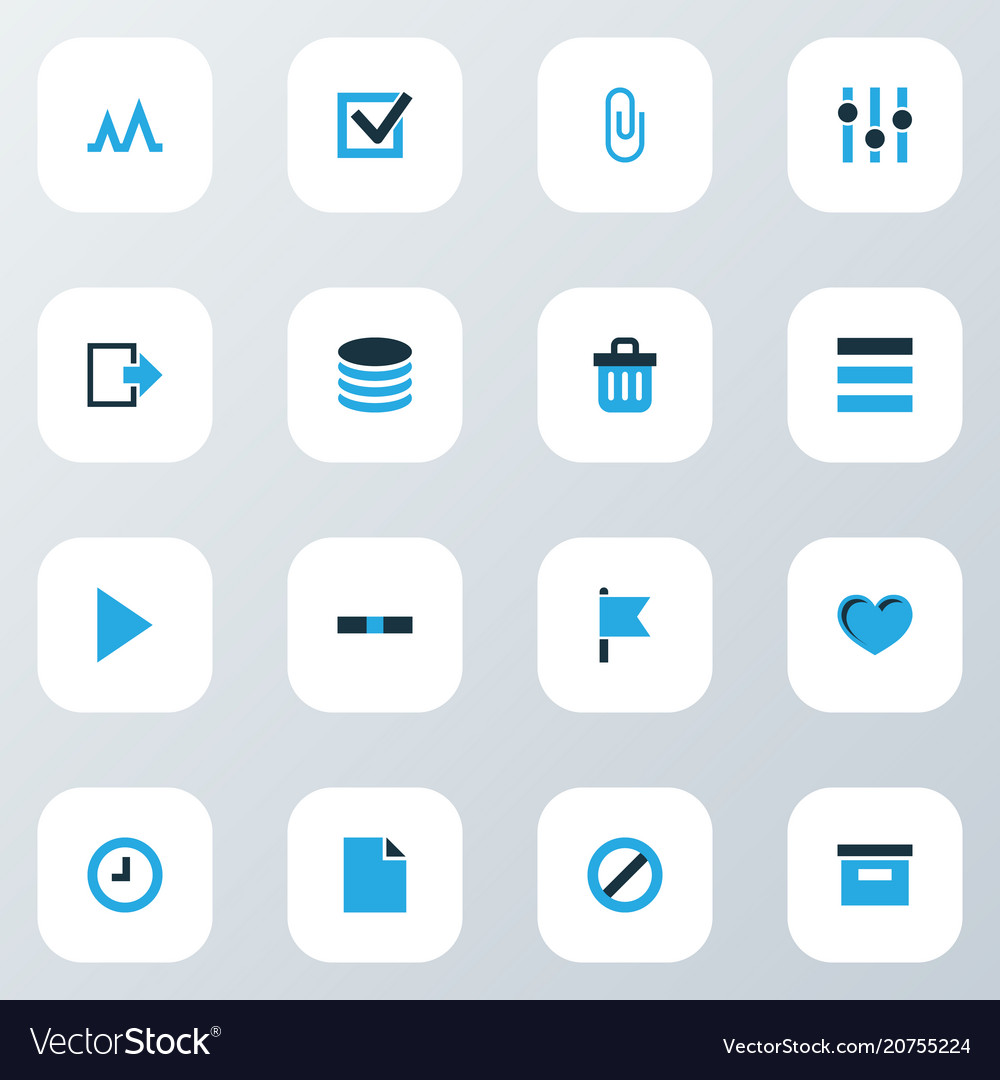 User icons colored set with exit attach list vector image User icons colored set with exit attach list