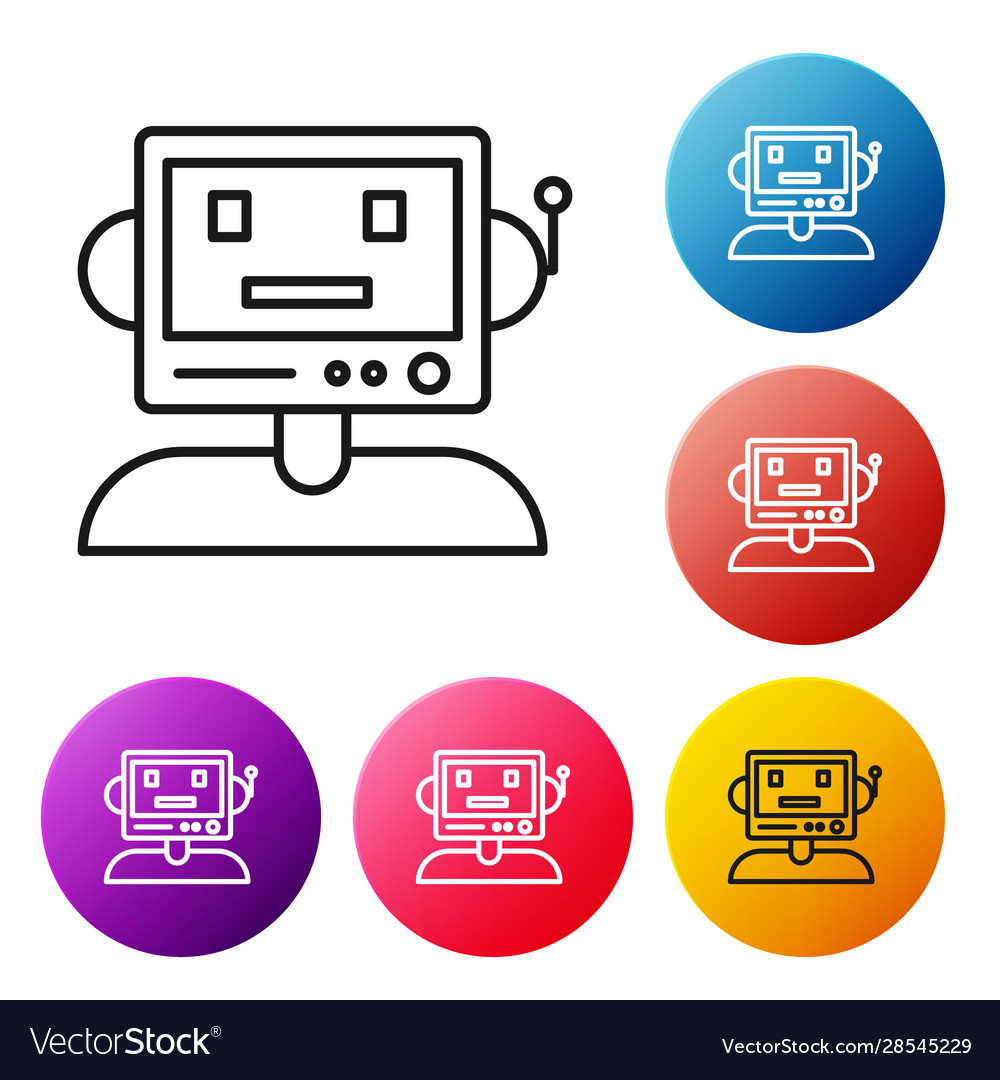 Black line robot icon isolated on white background vector image Black line robot icon isolated on white background