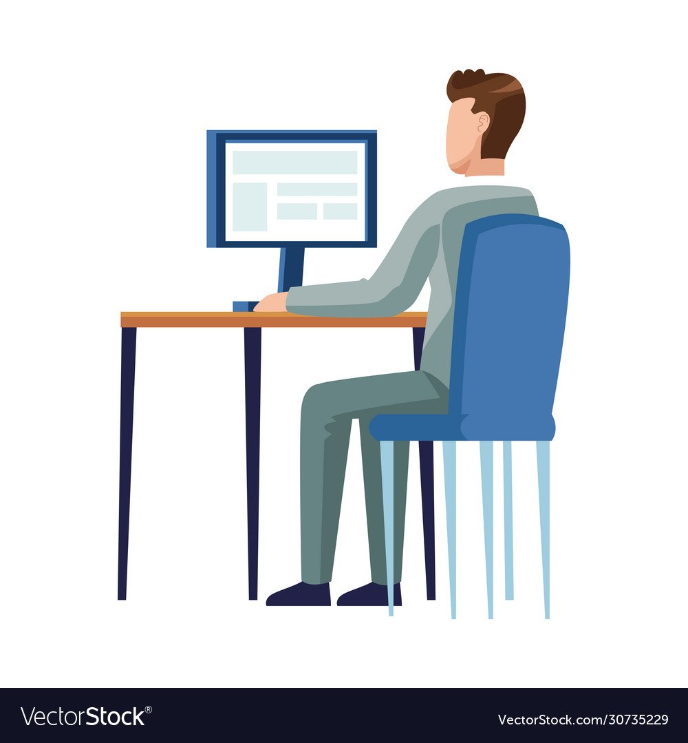 Businessman using desktop worker character vector image Businessman using desktop worker character