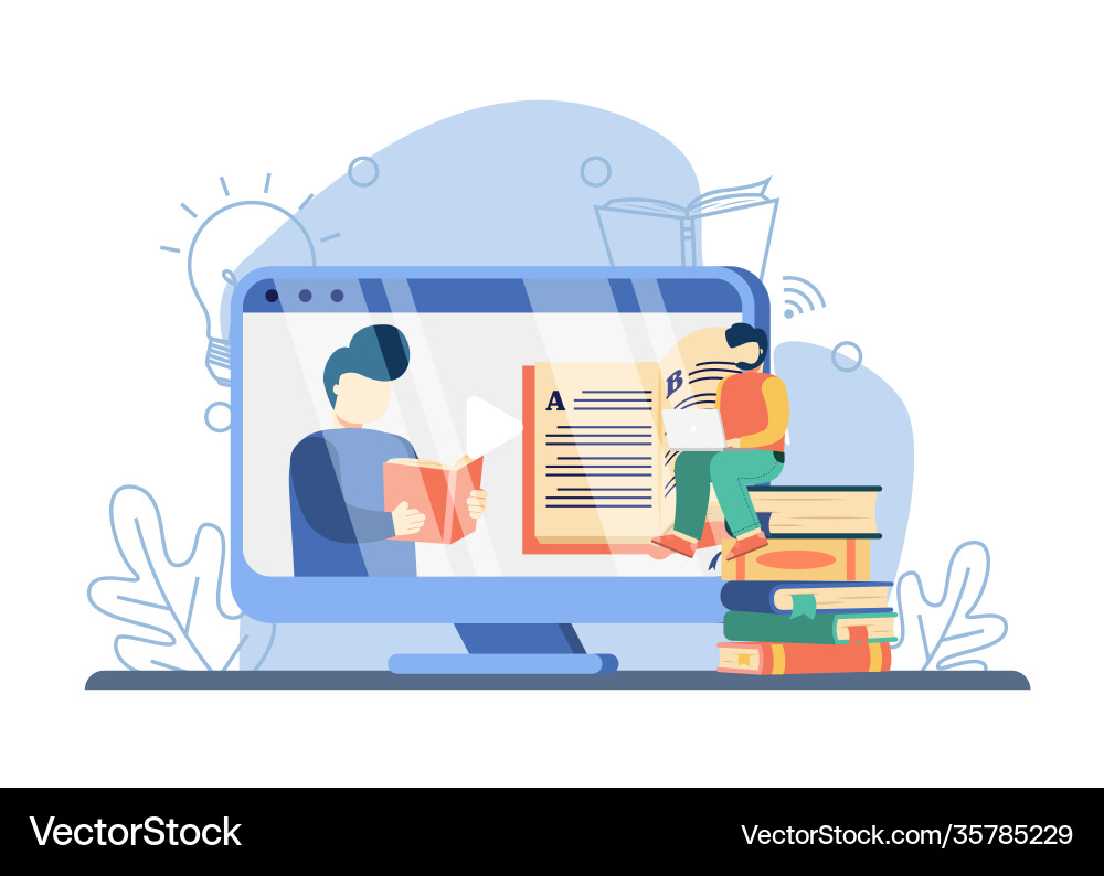 E-learning concept man teaching on screen Vector Image