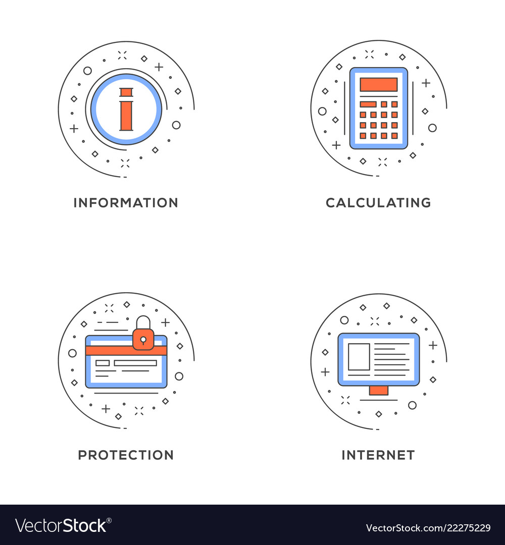 Information calculating protection internet set vector image Information calculating protection internet set