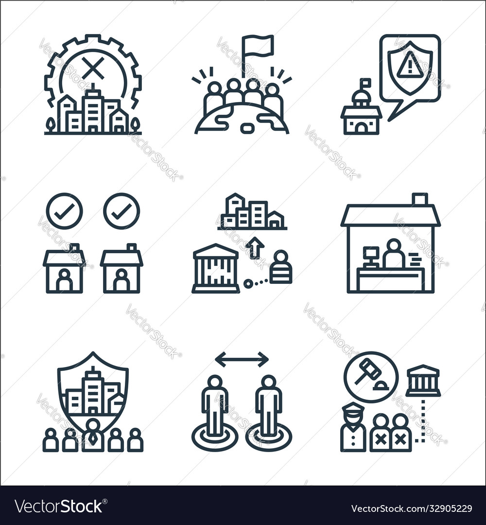 Lockdown line icons linear set quality vector image Lockdown line icons linear set quality