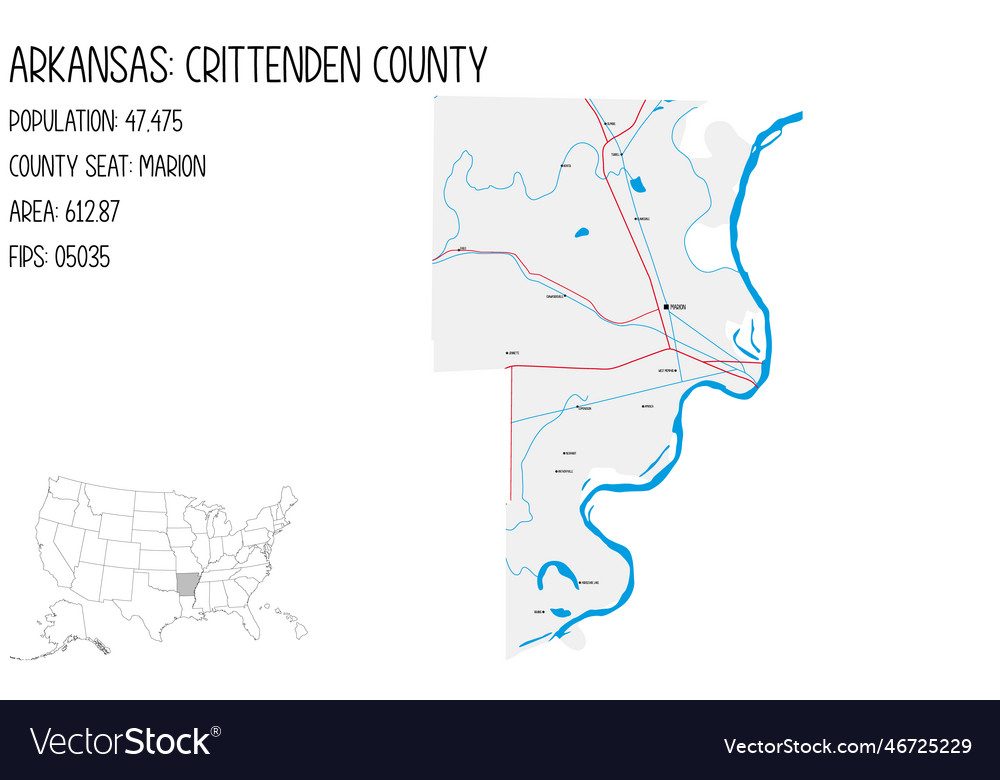 Map of crittenden county in arkansas usa Vector Image