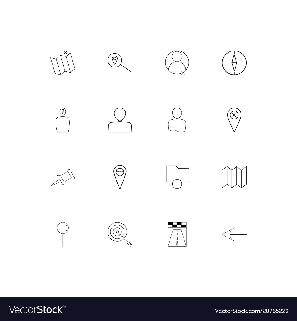 Maps and navigation linear thin icons set