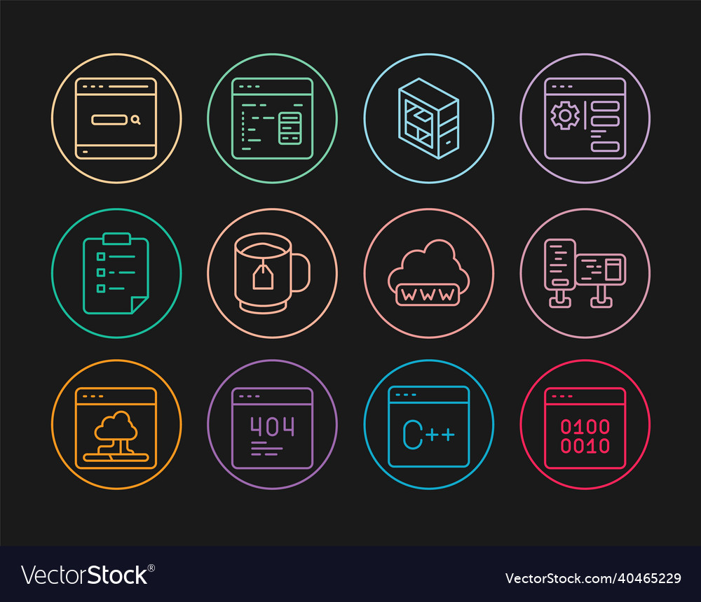 Set line binary code computer monitor screen cup vector image Set line binary code computer monitor screen cup