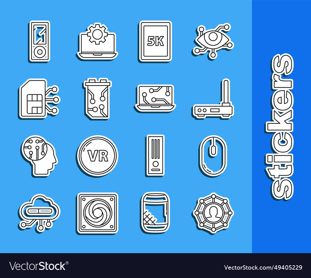 Set line project team base computer mouse router vector image Set line project team base computer mouse router
