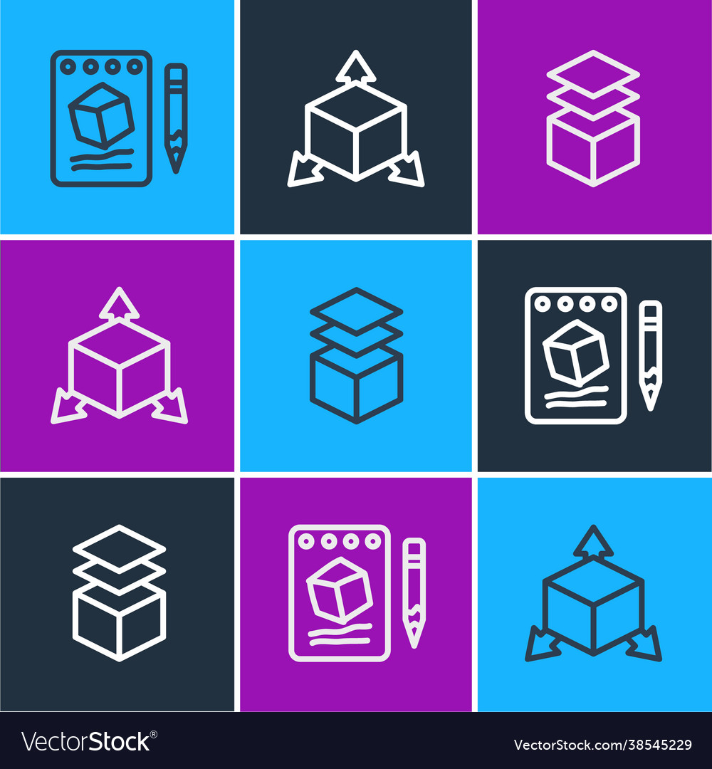 Set line sketch on paper layers and isometric vector image Set line sketch on paper layers and isometric
