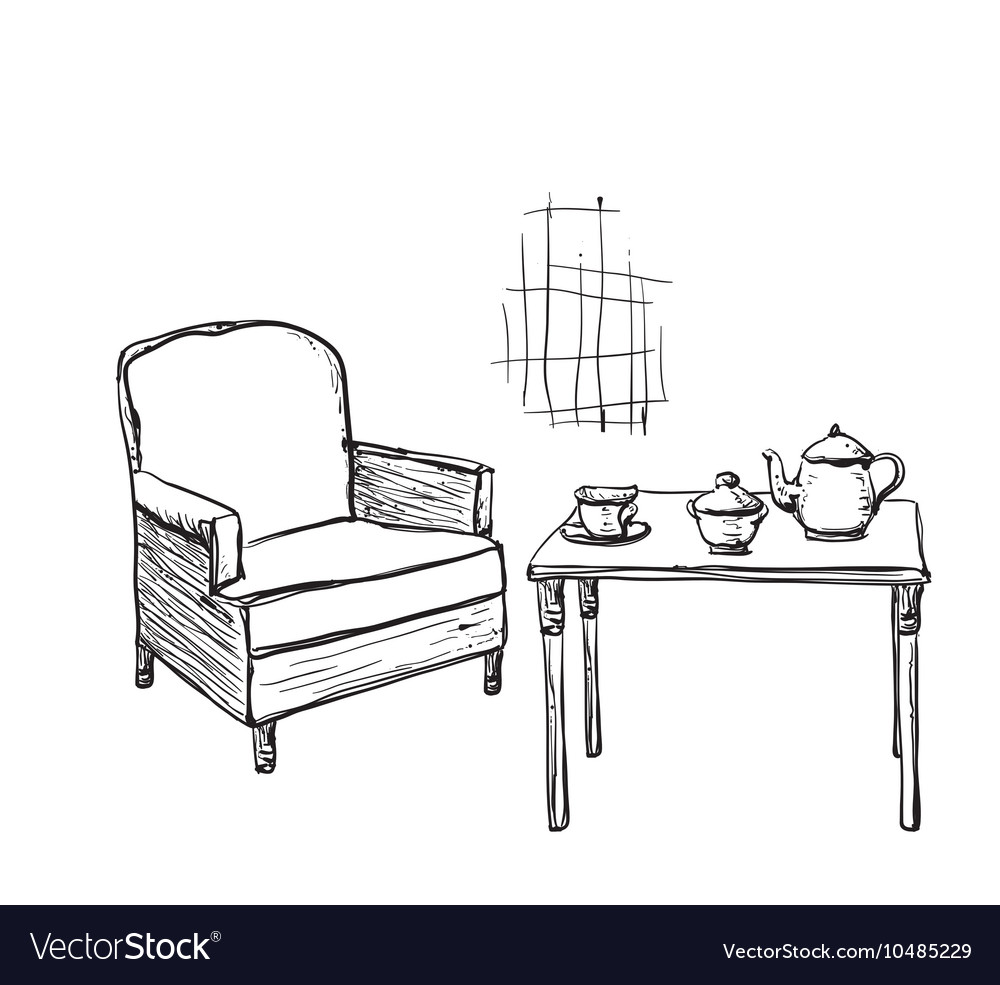 Tea time hand drawn chair and table