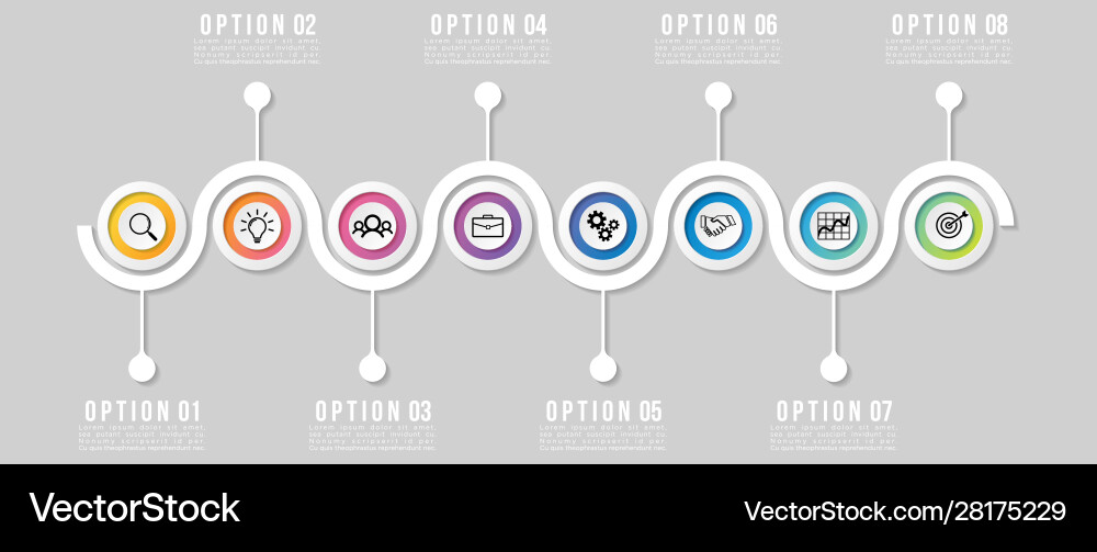 Timeline infographic design template with 8 Vector Image