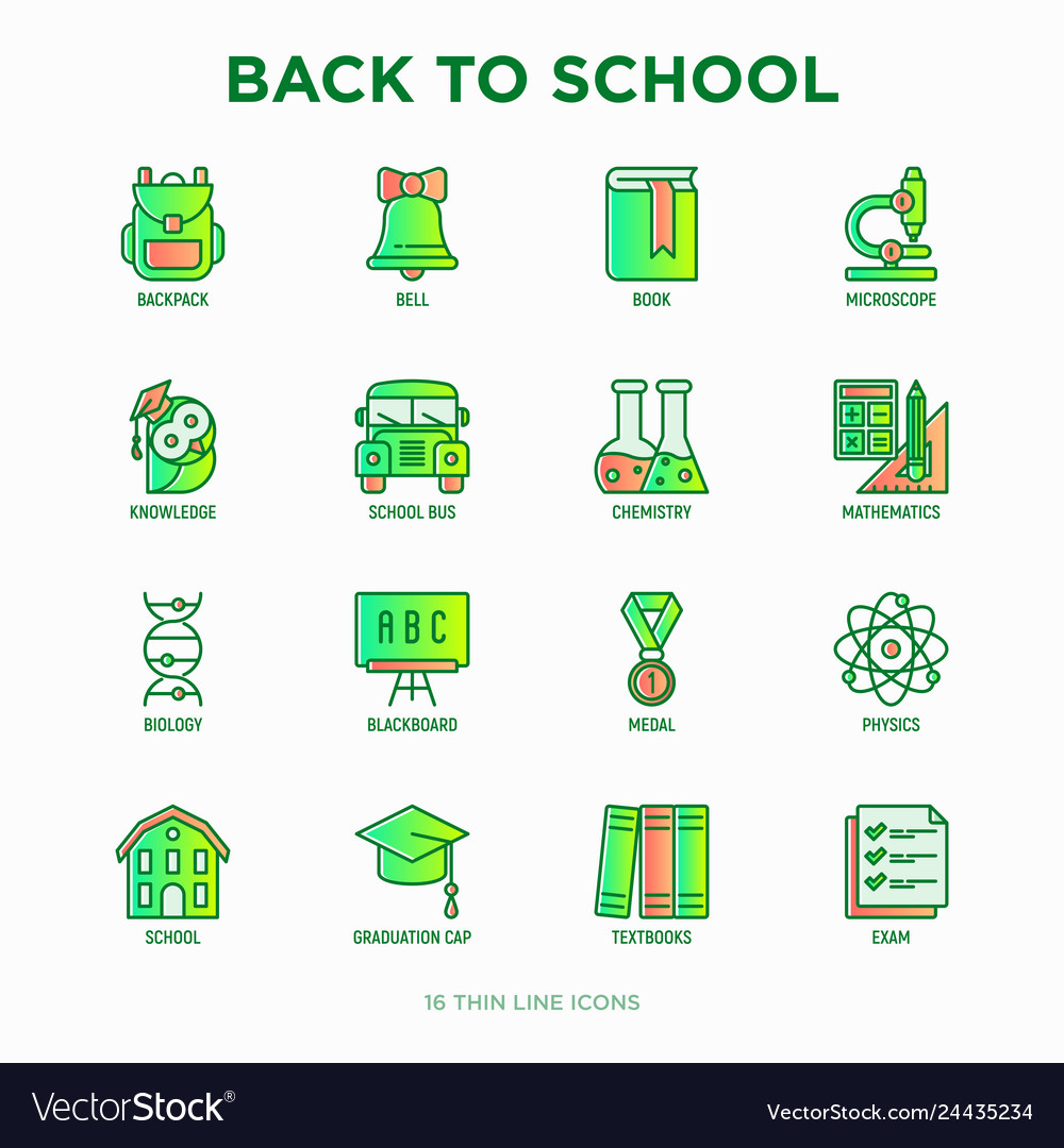 Back to school thin line icons set