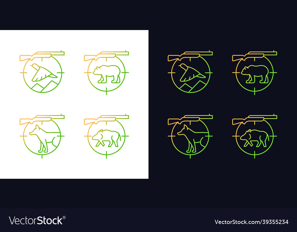 Big and small game hunting gradient icons set vector image Big and small game hunting gradient icons set