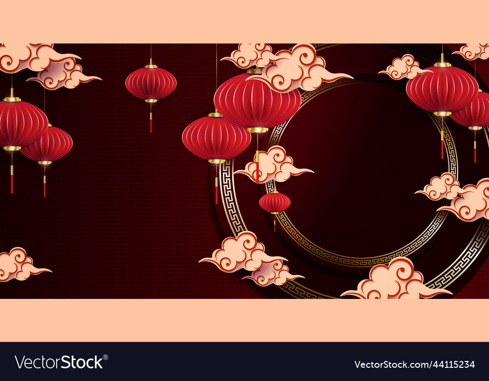 Dark red texture with air lanterns and clouds vector image Dark red texture with air lanterns and clouds