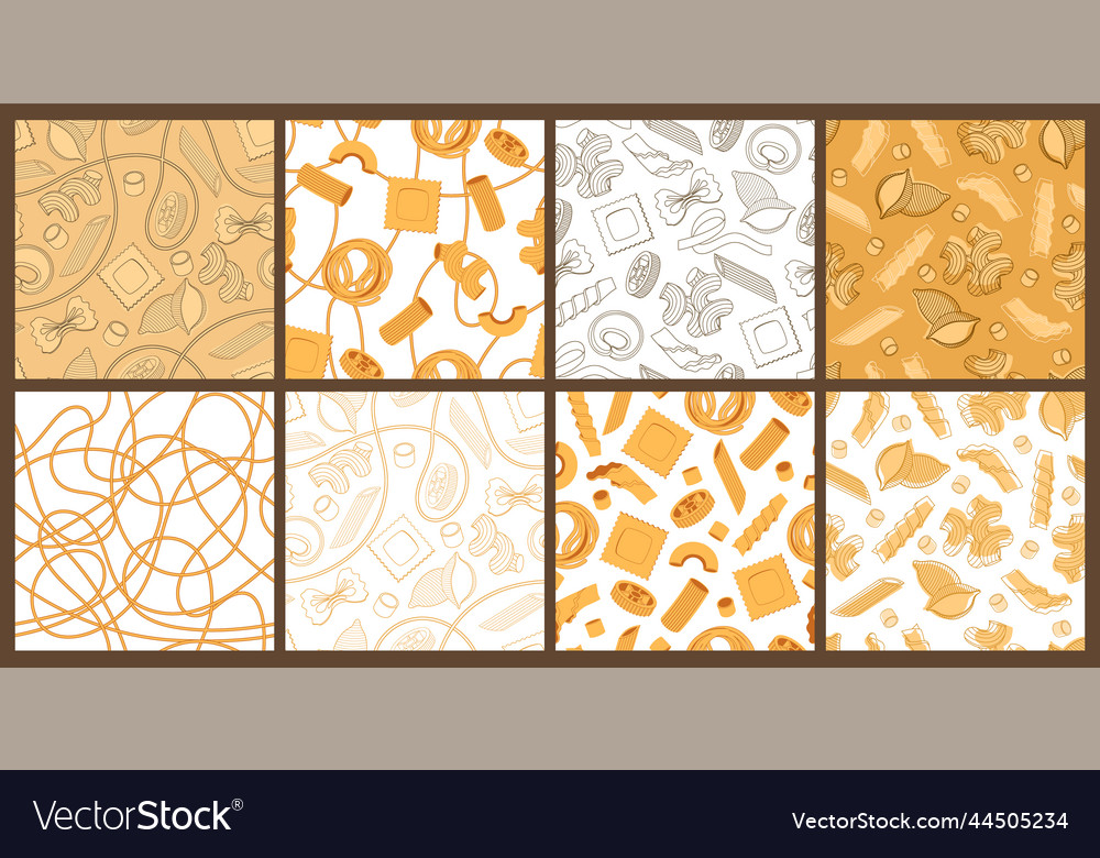 Italian pasta shapes patterns spaghetti ravioli Vector Image