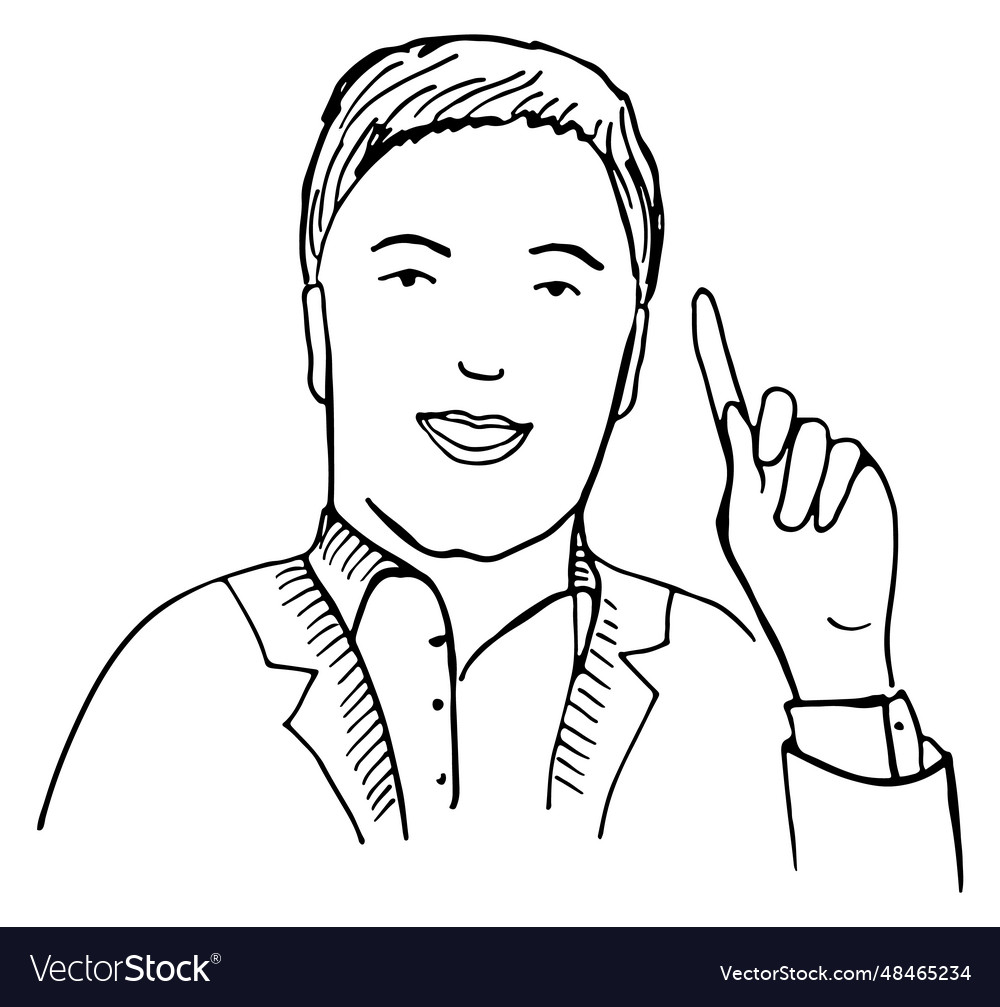 Man portrait sketch pointing finger person Vector Image