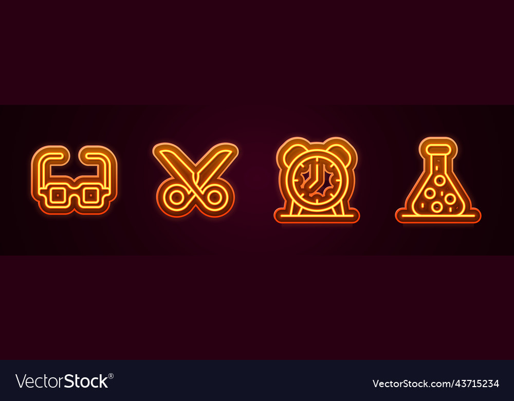 Set line glasses scissors alarm clock and test vector image Set line glasses scissors alarm clock and test