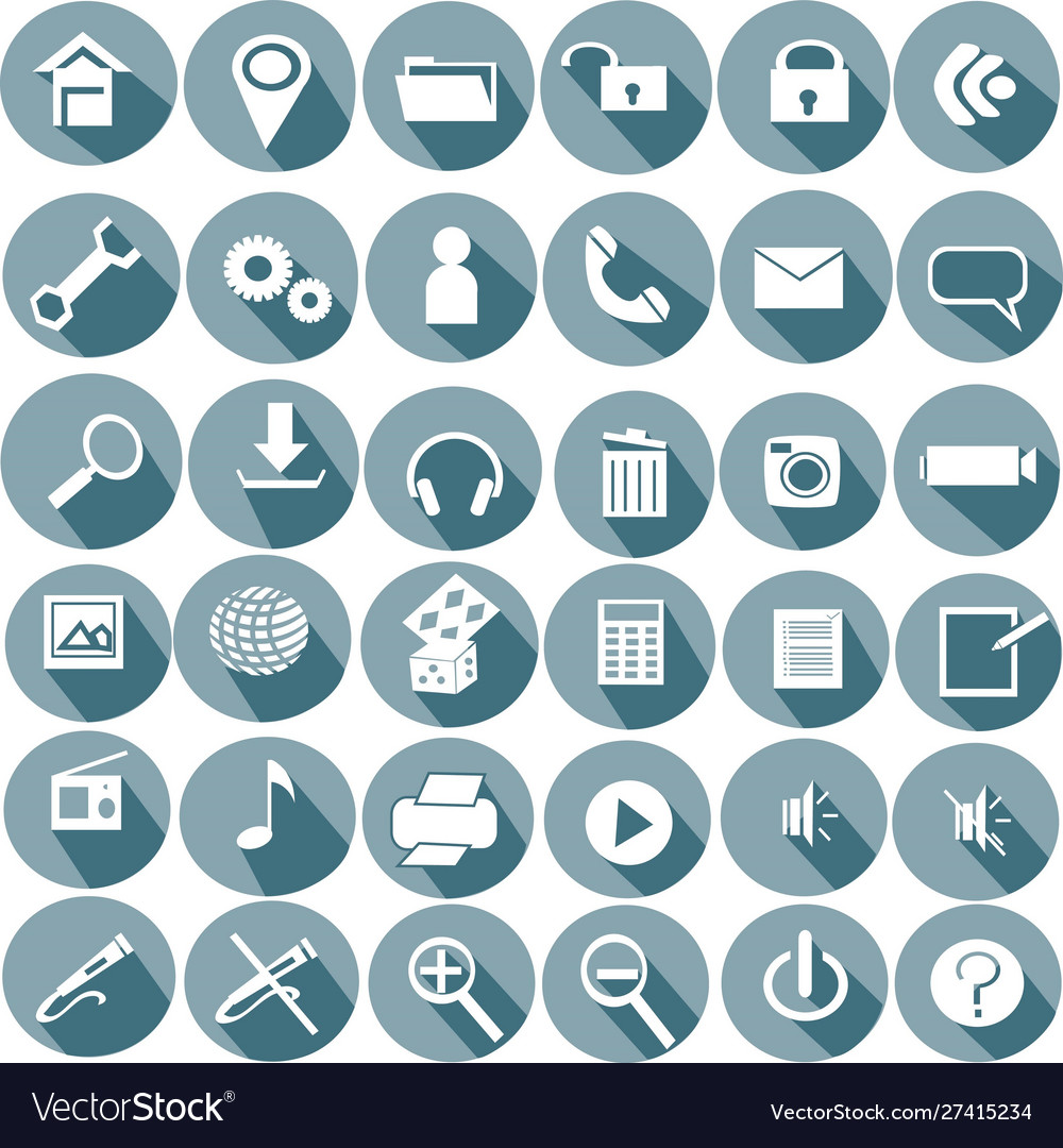 Web icon and button set with long shadow