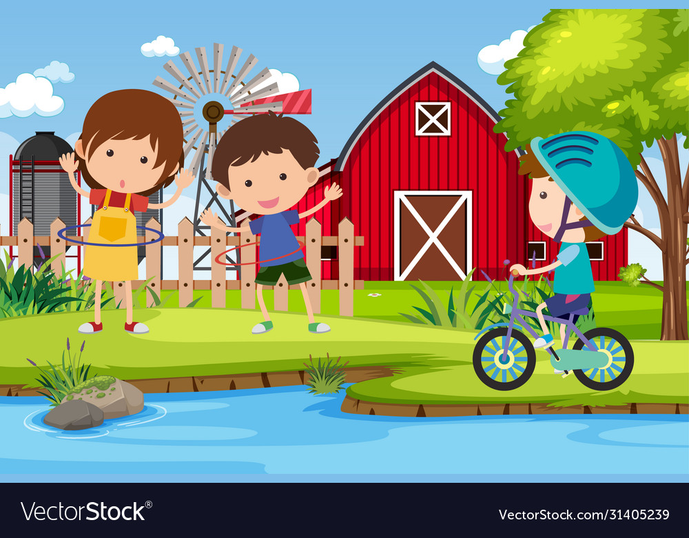 Background scene with kids playing in park