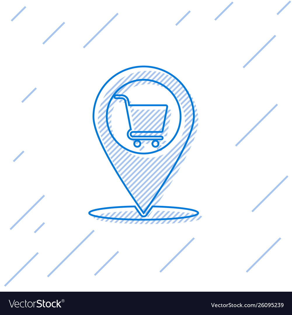 Blue map pointer with shopping cart line icon vector image Blue map pointer with shopping cart line icon