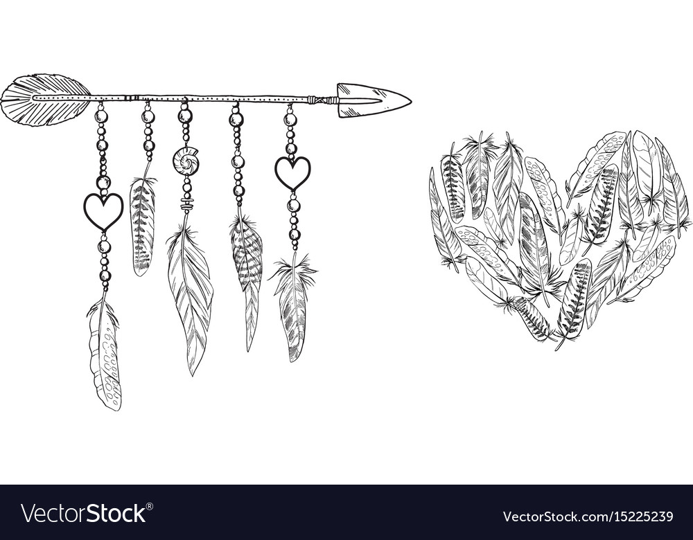 Boho elements with feathers