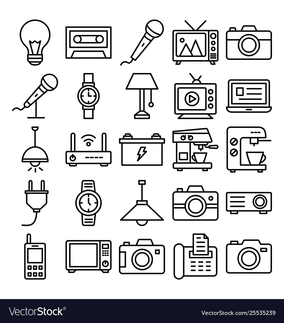 Electronics and devices isolated icons set