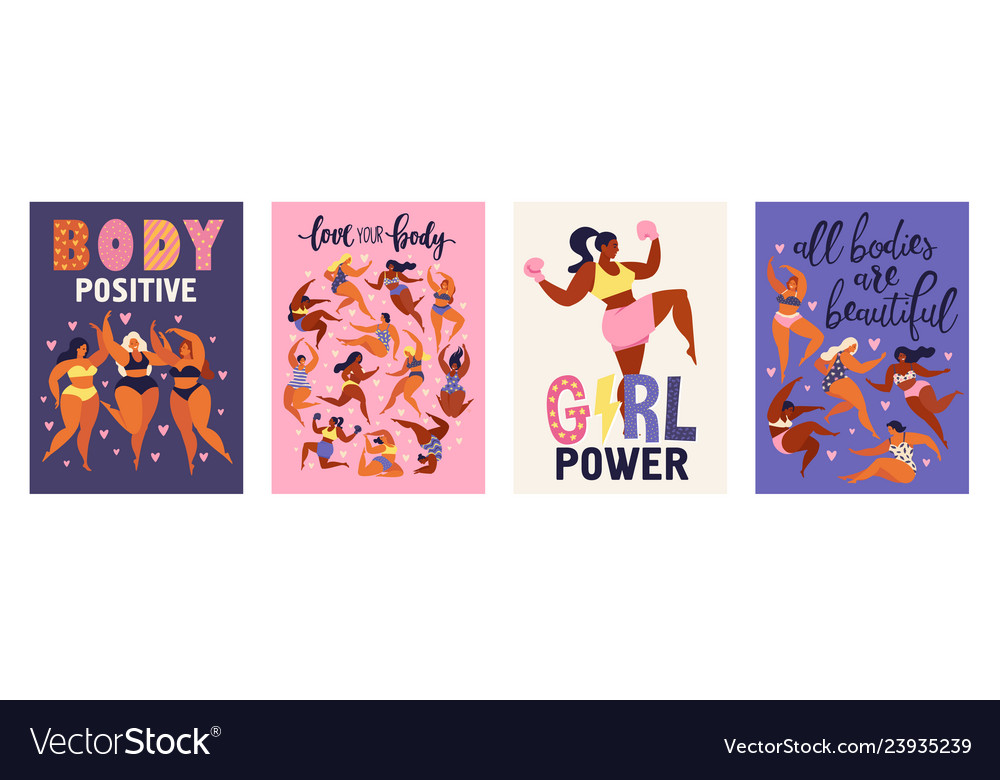 Feminism Body Positive Vertical Cards With Love Vector Image