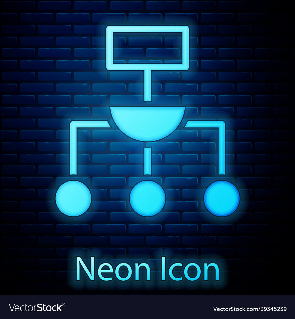 Glowing neon algorithm icon isolated on brick wall vector image Glowing neon algorithm icon isolated on brick wall