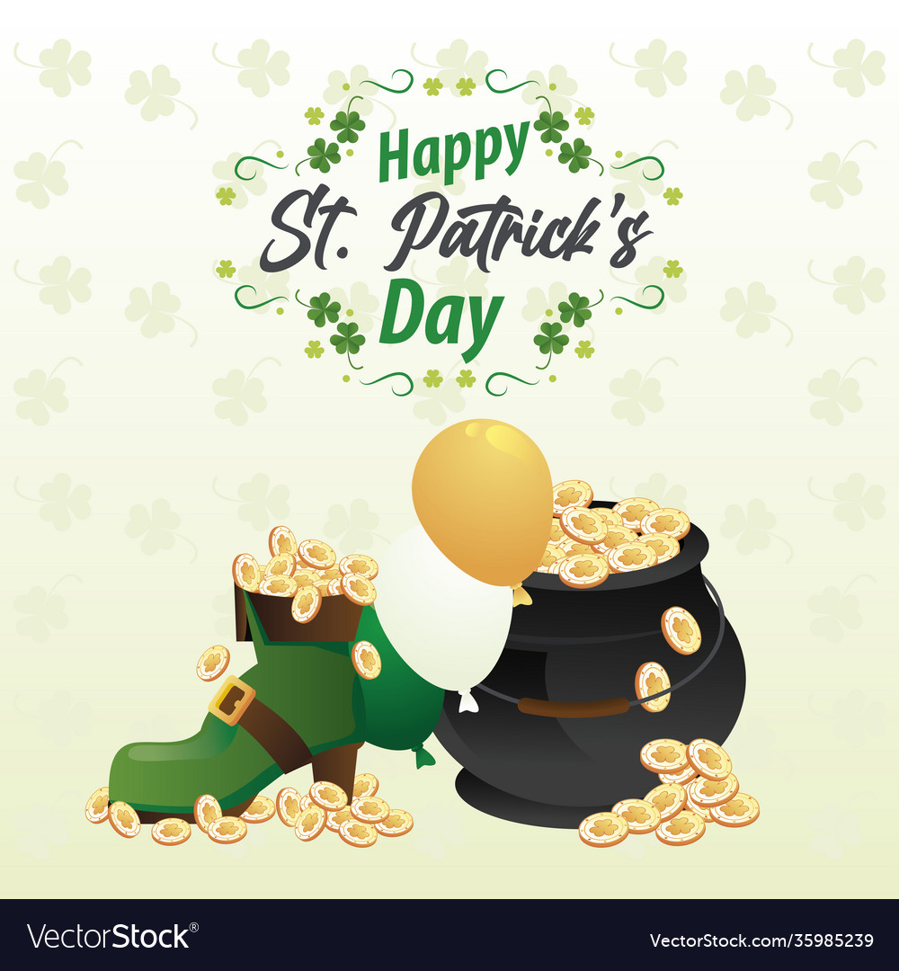 Happy saint patricks day lettering with treasure