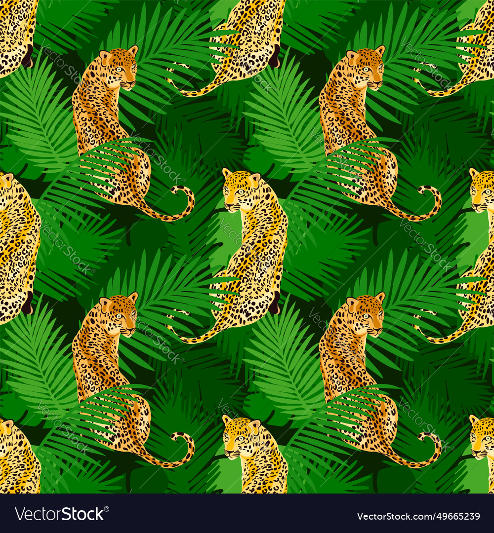 Leopard print pattern with tropical leaves